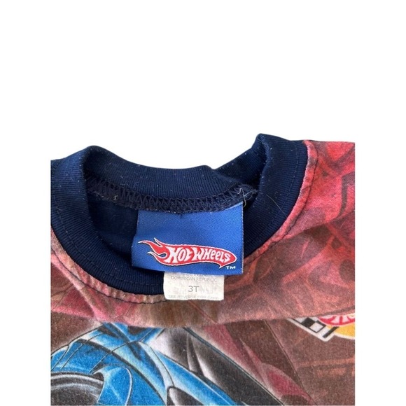 VTG Y2K Hot Wheels Boys 3T Red Long Sleeve Shirt Blue Race Car Graphic Kidcore - Picture 6 of 6